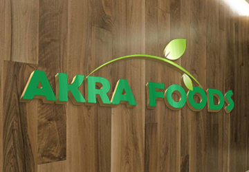 The Akra Foods logo on the wall of the company headquarters